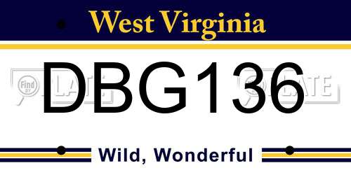 DBG136 West Virginia License Plate