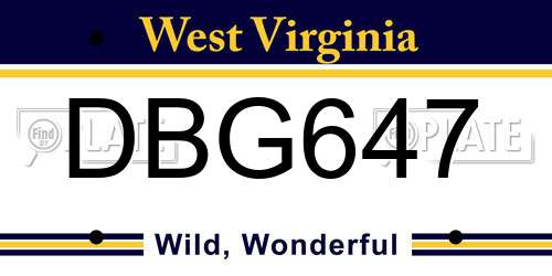 DBG647 West Virginia License Plate
