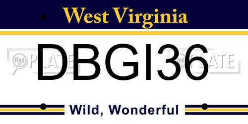 DBGI36 West Virginia License Plate