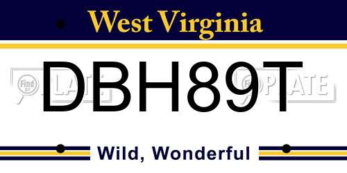 DBH89T West Virginia License Plate