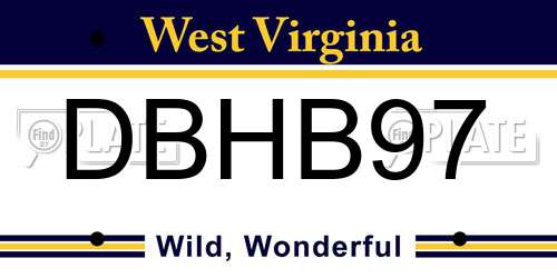 DBHB97 West Virginia License Plate