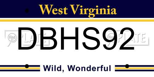 DBHS92 West Virginia License Plate