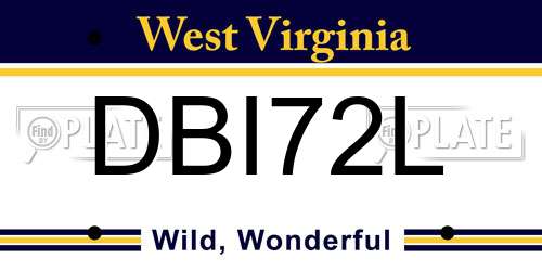 DBI72L West Virginia License Plate
