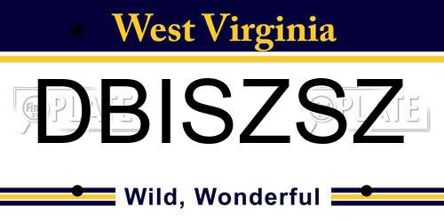 DBISZSZ West Virginia License Plate
