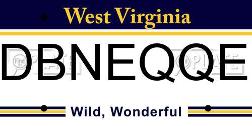 DBNEQQE West Virginia License Plate