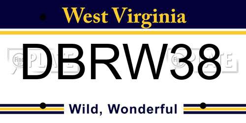 DBRW38 West Virginia License Plate
