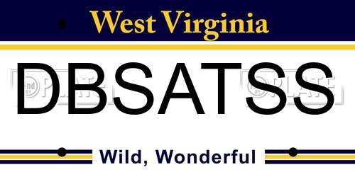 DBSATSS West Virginia License Plate