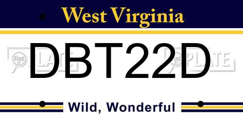 DBT22D West Virginia License Plate