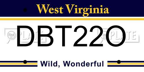 DBT22O West Virginia License Plate
