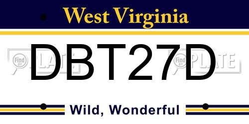 DBT27D West Virginia License Plate