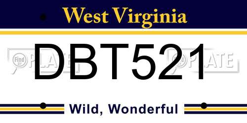 DBT521 West Virginia License Plate