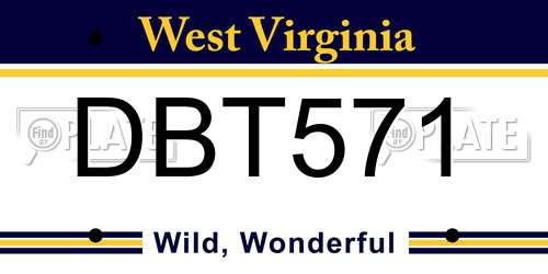 DBT571 West Virginia License Plate