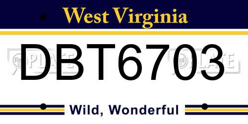 DBT6703 West Virginia License Plate