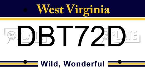 DBT72D West Virginia License Plate