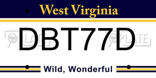 DBT77D West Virginia License Plate