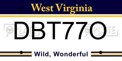 DBT77O West Virginia License Plate