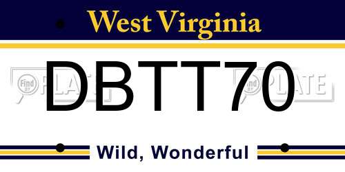 DBTT70 West Virginia License Plate