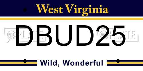 DBUD25 West Virginia License Plate