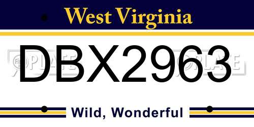 DBX2963 West Virginia License Plate