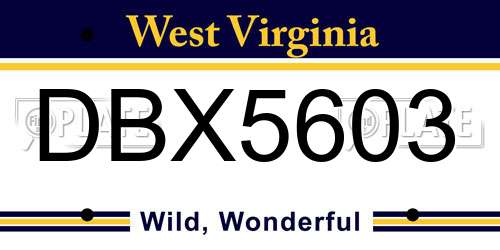 DBX5603 West Virginia License Plate