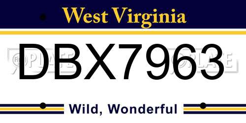DBX7963 West Virginia License Plate