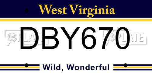DBY670 West Virginia License Plate