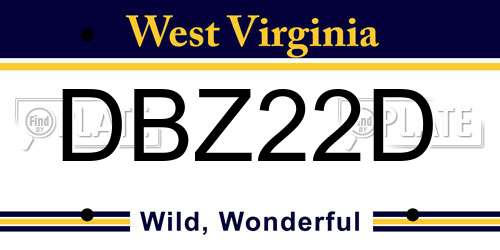 DBZ22D West Virginia License Plate