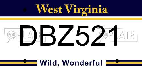 DBZ521 West Virginia License Plate