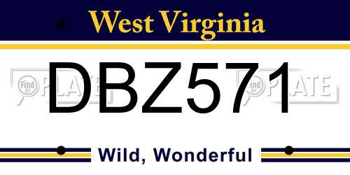 DBZ571 West Virginia License Plate