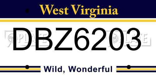 DBZ6203 West Virginia License Plate