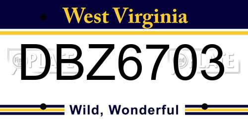 DBZ6703 West Virginia License Plate