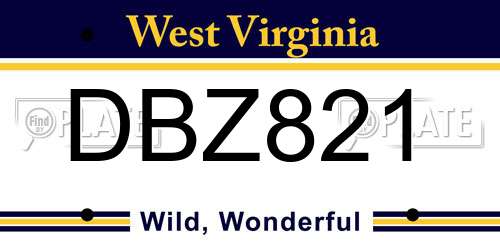 DBZ821 West Virginia License Plate