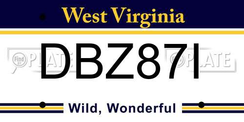 DBZ87I West Virginia License Plate