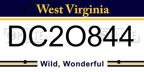 DC2O844 West Virginia License Plate
