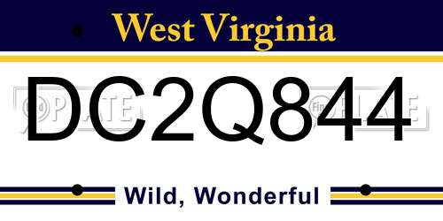 DC2Q844 West Virginia License Plate