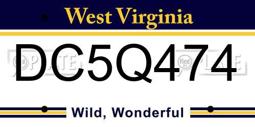 DC5Q474 West Virginia License Plate