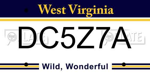 DC5Z7A West Virginia License Plate