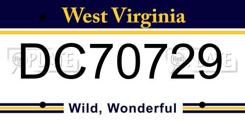 DC70729 West Virginia License Plate