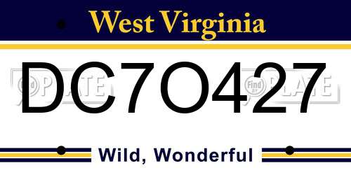 DC7O427 West Virginia License Plate
