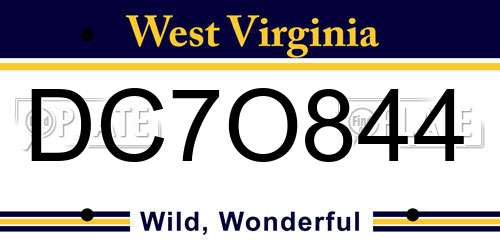 DC7O844 West Virginia License Plate