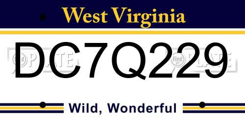 DC7Q229 West Virginia License Plate