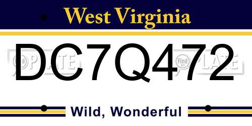 DC7Q472 West Virginia License Plate