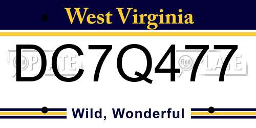 DC7Q477 West Virginia License Plate