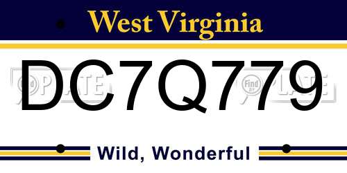 DC7Q779 West Virginia License Plate
