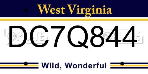 DC7Q844 West Virginia License Plate