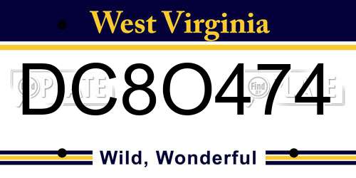 DC8O474 West Virginia License Plate