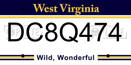 DC8Q474 West Virginia License Plate