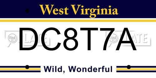 DC8T7A West Virginia License Plate