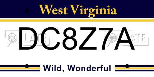DC8Z7A West Virginia License Plate