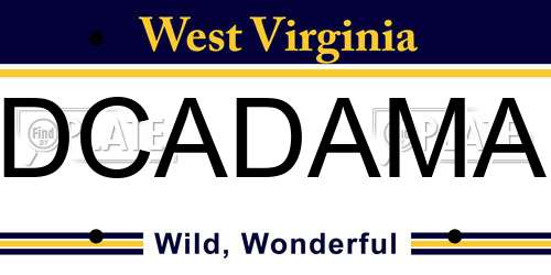 DCADAMA West Virginia License Plate